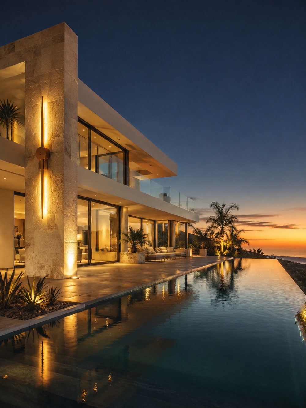 Modern luxury villa with infinity pool furnished with materials supplied by Harisan Rod Group